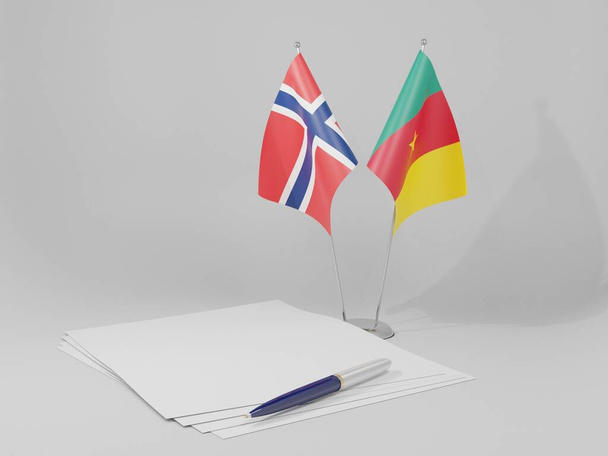 Kamerun - Norvégia megállapodás zászlók, fehér háttér - 3D Render - Fotó, kép