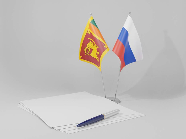 Overeenkomst tussen Rusland en Sri Lanka Vlaggen, witte achtergrond - 3D Render - Foto, afbeelding