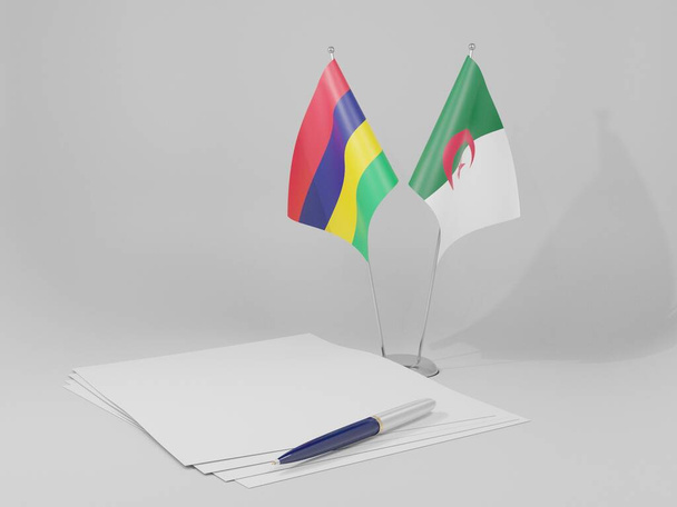 Argelia - Mauricio banderas del acuerdo, fondo blanco - 3D Render - Foto, imagen