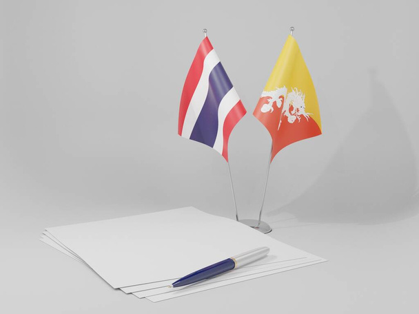 Bhutan - Tayland Anlaşması Bayrakları, Beyaz Arkaplan - 3D Render - Fotoğraf, Görsel