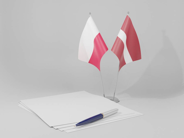 ラトビア-ポーランド協定旗、白い背景- 3Dレンダリング - 写真・画像