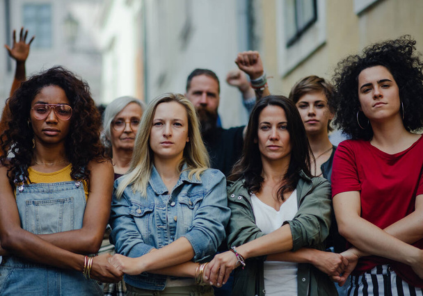 Group of people activists protesting on streets, women march and demonstration concept. - Fotoğraf, Görsel