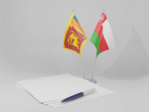 Oman - Sri Lanka overeenkomst vlaggen, witte achtergrond - 3D Render - Foto, afbeelding