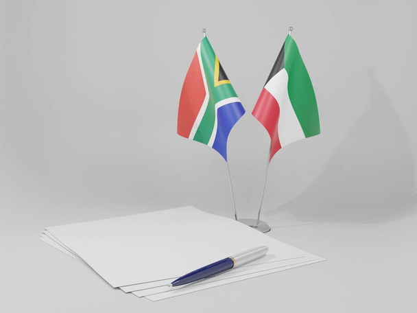 Kuveyt - Güney Afrika Anlaşması Bayrakları, Beyaz Arkaplan - 3D Hazırlama - Fotoğraf, Görsel