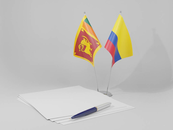Kolumbie - Srí Lanka dohody vlajky, bílé pozadí - 3D vykreslování - Fotografie, Obrázek