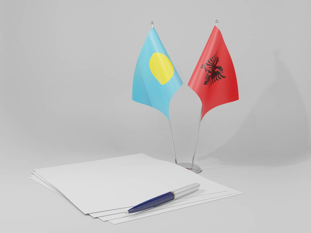 アルバニア-パラオ協定旗、白の背景- 3Dレンダリング - 写真・画像
