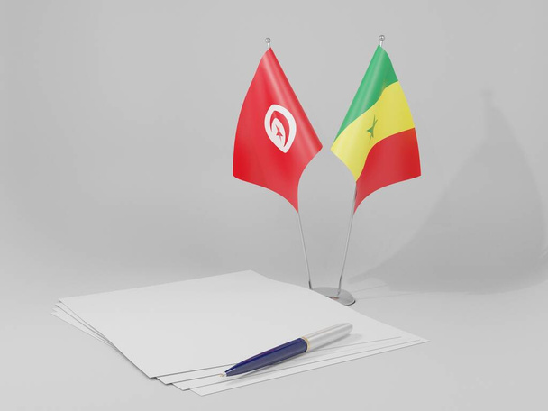 セネガル-チュニジア協定旗、白の背景- 3Dレンダリング - 写真・画像