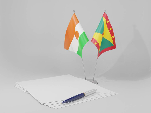 Γρενάδα - Σημαίες Συμφωνία του Νίγηρα, Λευκό φόντο - 3D Render - Φωτογραφία, εικόνα