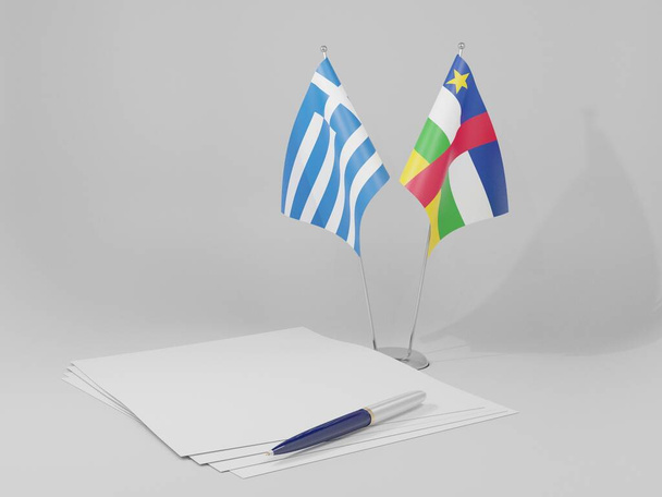 Orta Afrika Cumhuriyeti - Yunanistan Anlaşması Bayrakları, Beyaz Arkaplan - 3D Hazırlama - Fotoğraf, Görsel