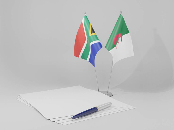 アルジェリア-南アフリカ協定旗、白の背景- 3Dレンダリング - 写真・画像