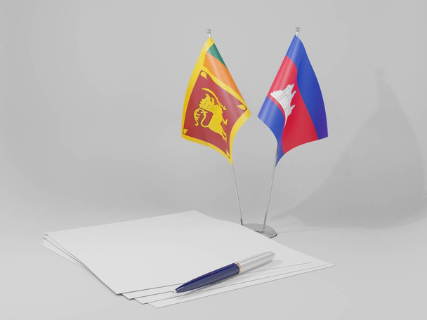 Cambodia - Sri Lanka Agreement Flags, White Background - 3D Render - Photo, Image