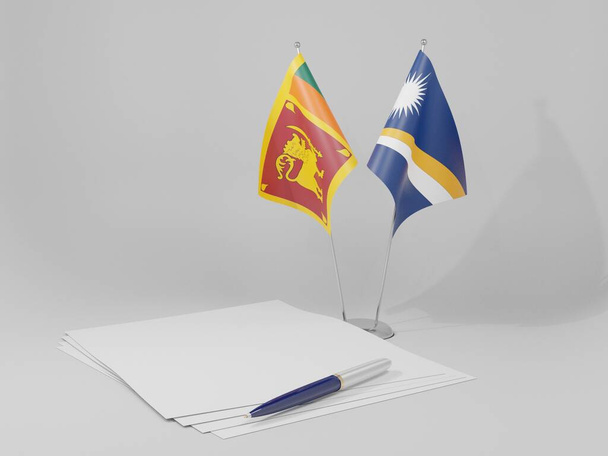 Islas Marshall - Banderas del Acuerdo de Sri Lanka, Fondo Blanco - 3D Render - Foto, imagen