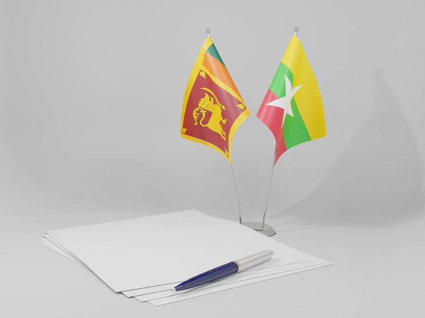 Myanmar - Srí Lanka dohody vlajky, bílé pozadí - 3D vykreslování - Fotografie, Obrázek