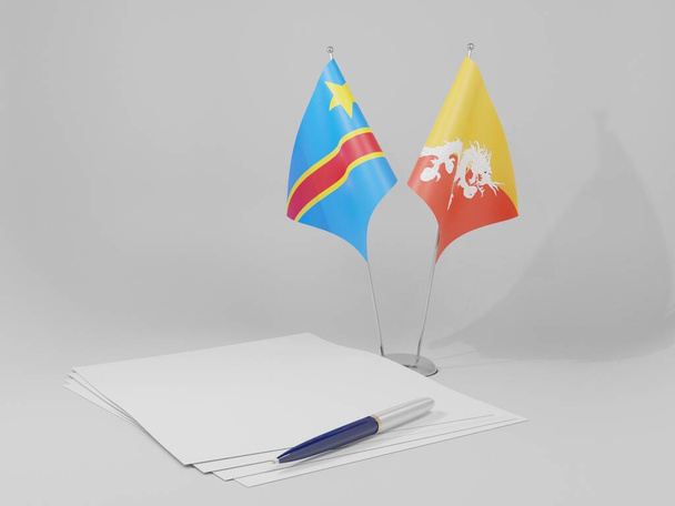 Bhutan - Kongo Demokratik Cumhuriyeti Anlaşması Bayrakları, Beyaz Arkaplan - 3D Render - Fotoğraf, Görsel