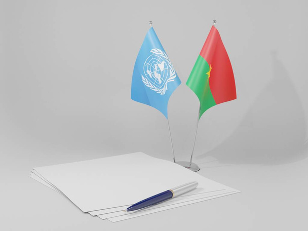Burkina Faso - Banderas del Acuerdo de las Naciones Unidas, Fondo Blanco - 3D Render - Foto, imagen