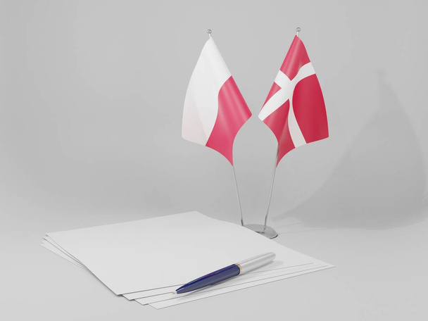 Danimarka - Polonya Anlaşması Bayrakları, Beyaz Arkaplan - 3D Hazırlama - Fotoğraf, Görsel