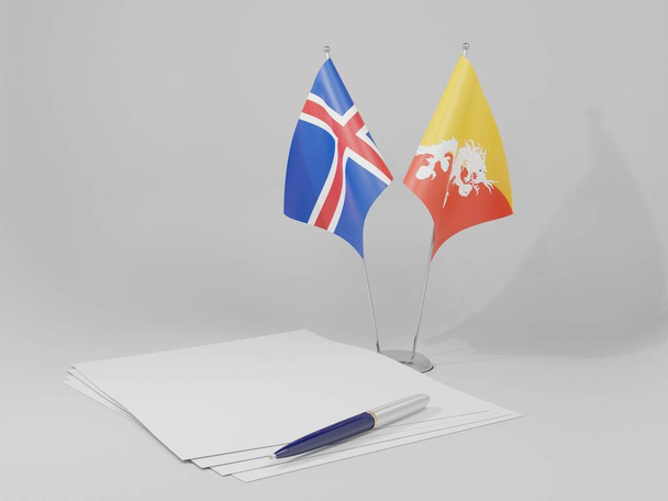 Bhutan - Island Abkommen Flaggen, weißer Hintergrund - 3D Render - Foto, Bild
