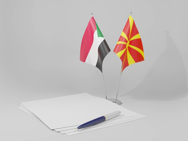 Makedonya - Sudan Anlaşması Bayrakları, Beyaz Arkaplan - 3D Hazırlama - Fotoğraf, Görsel