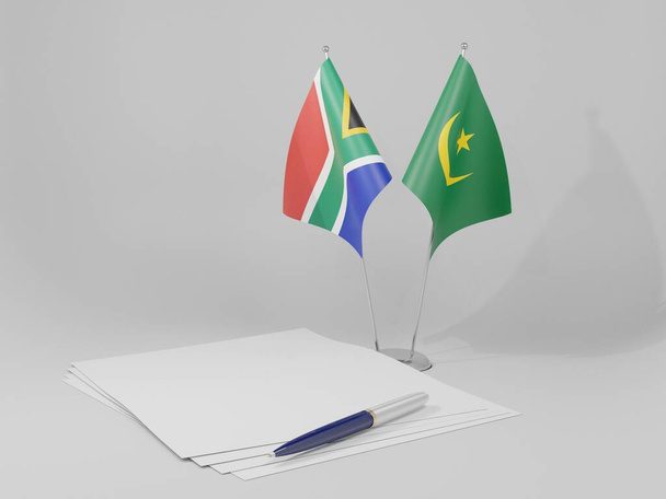 Mauritania - Bandiere dell'accordo Sudafrica, sfondo bianco - Render 3D - Foto, immagini