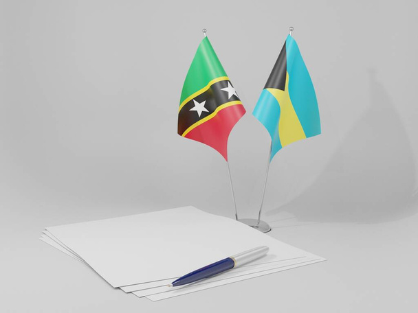 Bahama-szigetek - Saint Kitts és Nevis megállapodás zászlók, fehér háttér - 3D Render - Fotó, kép