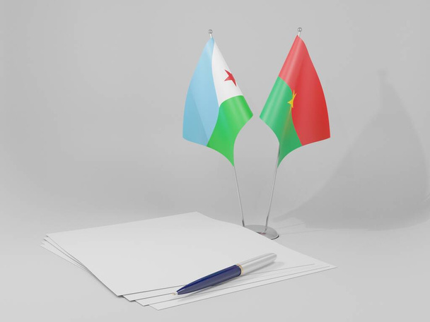 Burkina Faso - Bandeiras do Acordo de Jibuti, fundo branco - 3D Render - Foto, Imagem