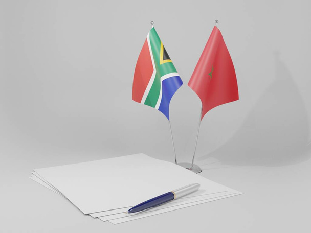 Maroko - Jižní Afrika dohody vlajky, bílé pozadí - 3D Render - Fotografie, Obrázek