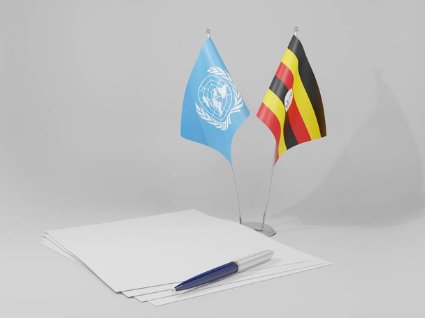 ウガンダ-国連合意の旗、白い背景- 3Dレンダリング - 写真・画像