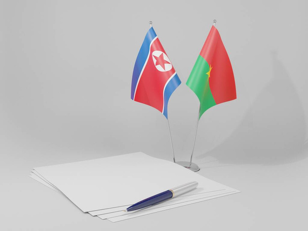 Burkina Faso - Korea Północna Flagi Umowy, Białe tło - Render 3D - Zdjęcie, obraz