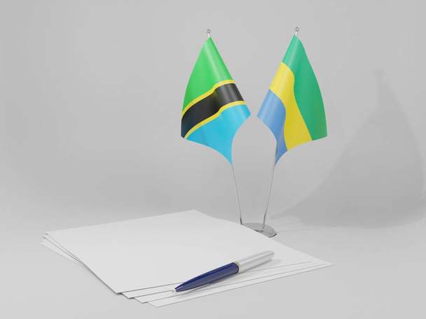 Gabon - Tanzania Agreement Flags, White Background - 3D Render - Фото, зображення
