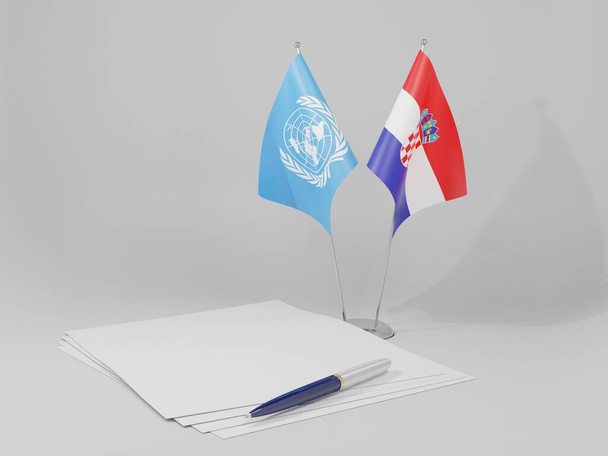 クロアチア-国際連合協定旗、白い背景- 3Dレンダリング - 写真・画像