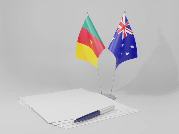 Australien - Kamerun Abkommen Flaggen, weißer Hintergrund - 3D Render - Foto, Bild