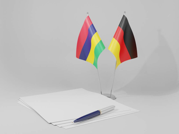 Almanya - Mauritius Anlaşması Bayrakları, Beyaz Arkaplan - 3D Hazırlama - Fotoğraf, Görsel