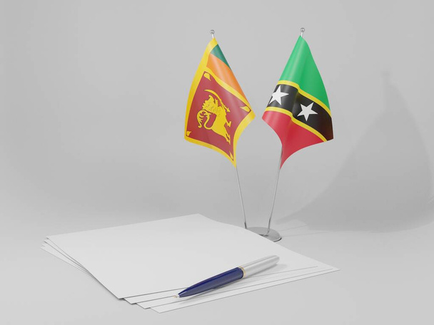 Svatý Kryštof a Nevis - Srí Lanka dohody vlajky, bílé pozadí - 3D vykreslování - Fotografie, Obrázek