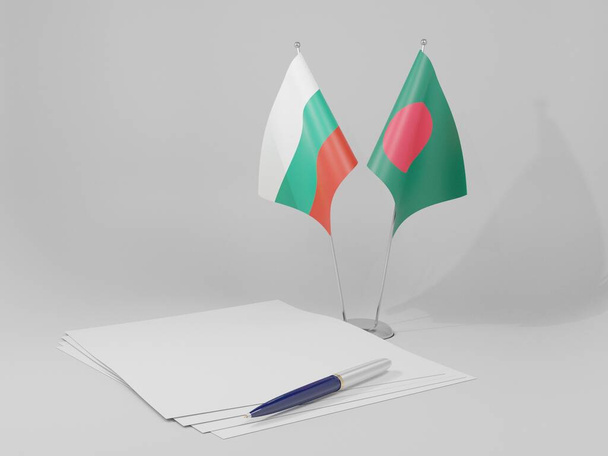 Bangladeş - Bulgaristan Anlaşması Bayrakları, Beyaz Arkaplan - 3D Hazırlama - Fotoğraf, Görsel