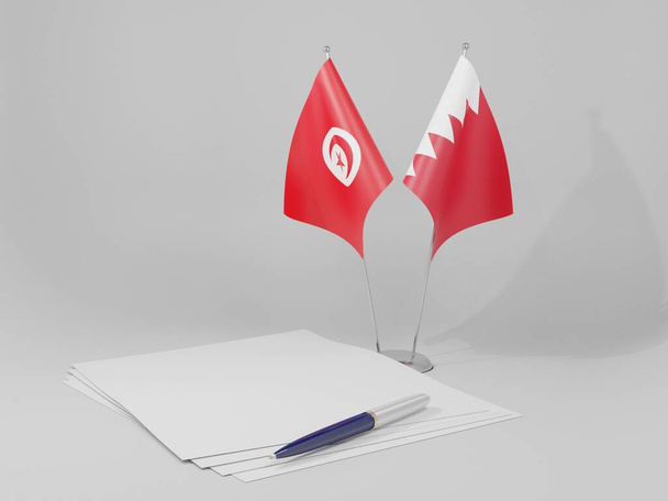 バーレーン-チュニジア協定旗、白の背景- 3Dレンダリング - 写真・画像