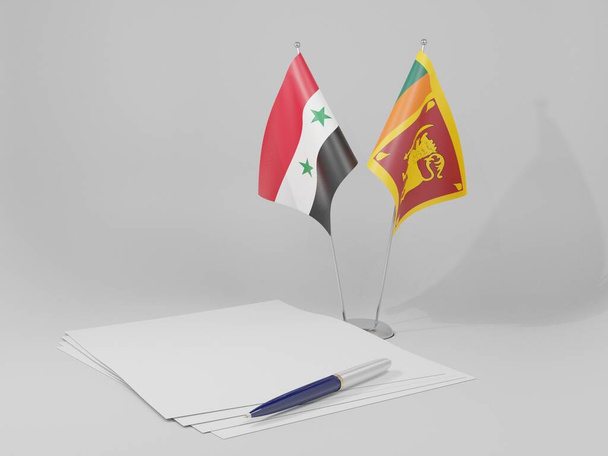 Srí Lanka - Sýrie dohody vlajky, bílé pozadí - 3D Render - Fotografie, Obrázek