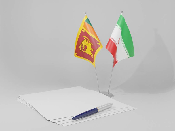 Irán - Srí Lanka-i megállapodás zászlók, fehér háttér - 3D Render - Fotó, kép