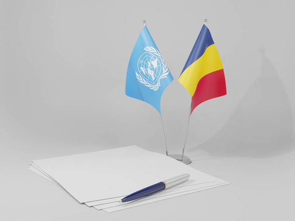 Ciad - Bandiere dell'Accordo delle Nazioni Unite, sfondo bianco - Render 3D - Foto, immagini