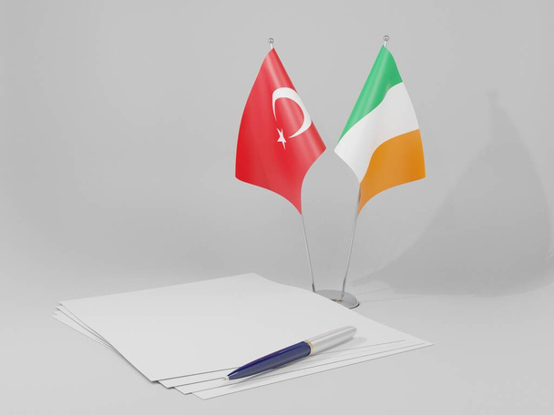 İrlanda - Türkiye Anlaşması Bayrakları, Beyaz Arkaplan - 3D Hazırlama - Fotoğraf, Görsel
