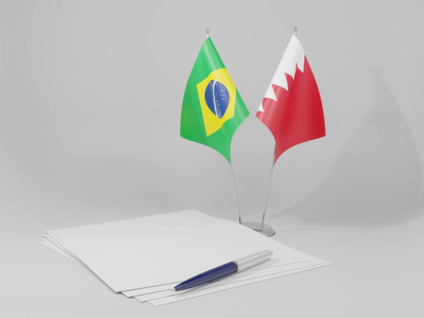 Bahrajn - Brazílie dohody vlajky, bílé pozadí - 3D vykreslení - Fotografie, Obrázek