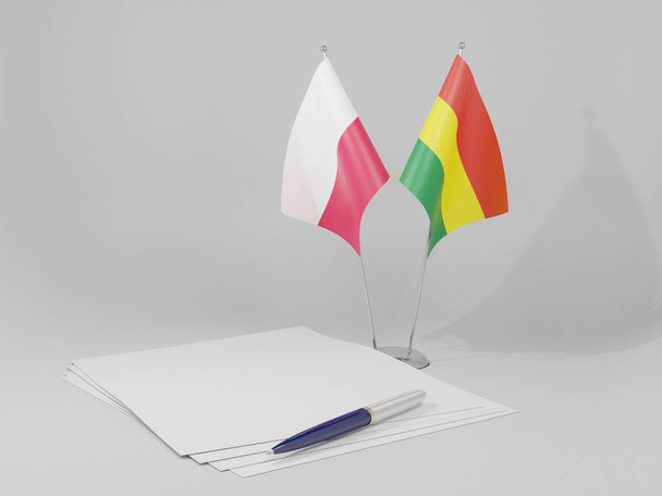 Bolivya - Polonya Anlaşması Bayrakları, Beyaz Arkaplan - 3D Hazırlama - Fotoğraf, Görsel