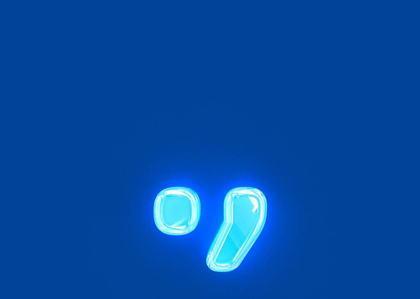 Blue shine neon light glass made transparent font - period (full stop) and comma isolated on dark blue, 3D illustration of symbols - Foto, Bild