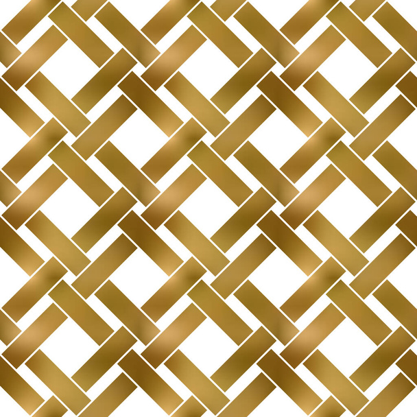 Abstract repeatable pattern background of golden twisted strips. Swatch of gold intertwined straight bands. Seamless pattern in modern style. - Vector, Image
