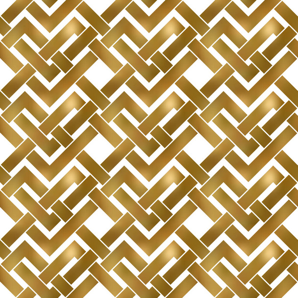 Fondo de patrón repetible abstracto de tiras retorcidas doradas. Reloj de oro entrelazado bandas en zigzag. Patrón sin costuras en estilo moderno. - Vector, imagen