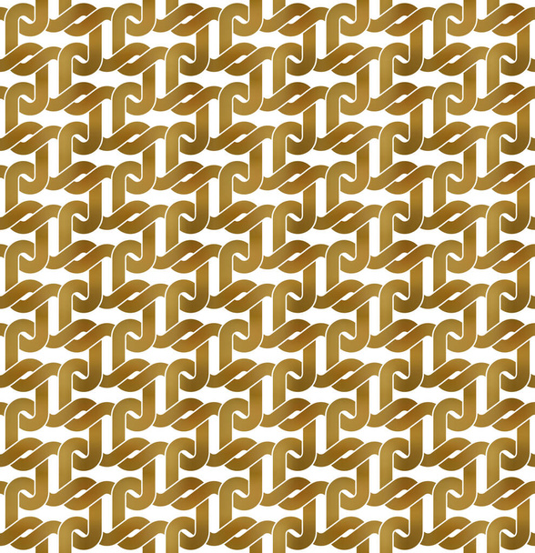 Abstract herhaalbare achtergrond van gouden gedraaide stroken. Swatch van gouden plexus van vormen. Modern naadloos patroon. - Vector, afbeelding
