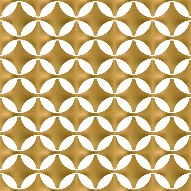 Abstract repeatable background of golden twisted shapes. Swatch of gold plexus of round cells. Modern seamless pattern. - Vector, Image