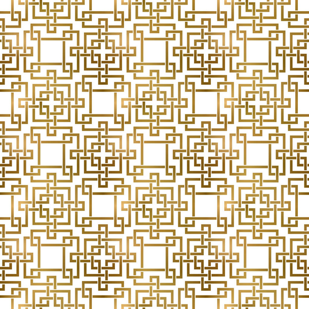 Abstrakter, reproduzierbarer Hintergrund aus goldenen gedrehten Streifen. Uhr aus Goldplexus von Bändern. Modernes nahtloses Muster. - Vektor, Bild