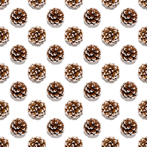 Pine cone seamless pattern isolated on white background. Print for paper, fabric or wallpaper with pinecones. Christmas and winter holiday theme - Photo, Image