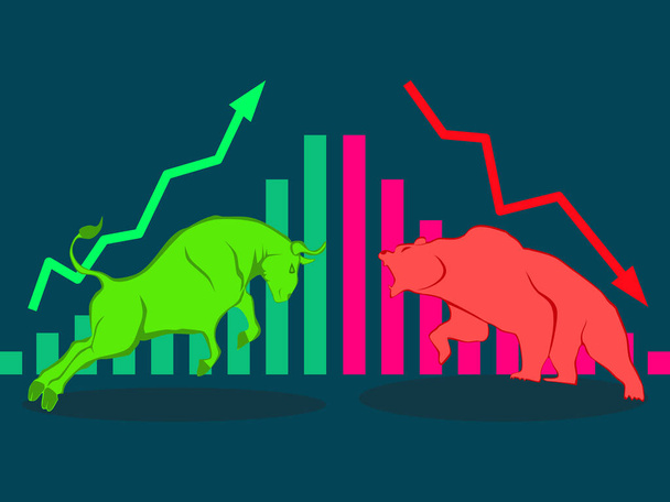 Bull és medve tőzsdei pénzügyi sáv chart vektor. Csipesz - Vektor, kép