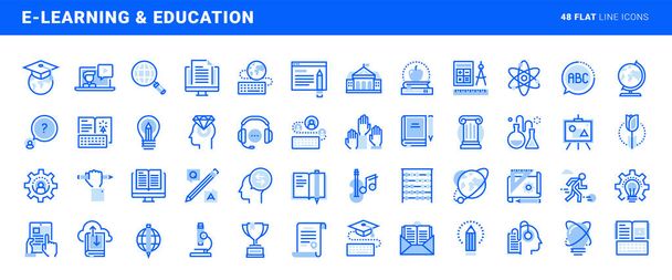 Set of flat line icons of e-learning and education. Vector concepts for website and app design and development. - Vector, Image